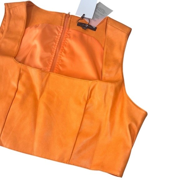 7 For All Mankind Faux Vegan Leather Crop Top Zipper Back Size XL Orange NWT - Picture 3 of 15